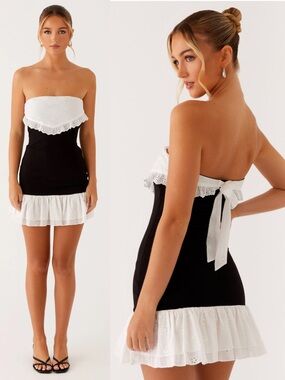 Peppermayo NWT Fran Broderie Mini Dress Black & White Sz 6, 12, 16